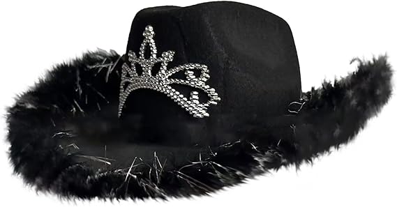 Wickedfun Black Cowboy Hat with Fluff Trim-0