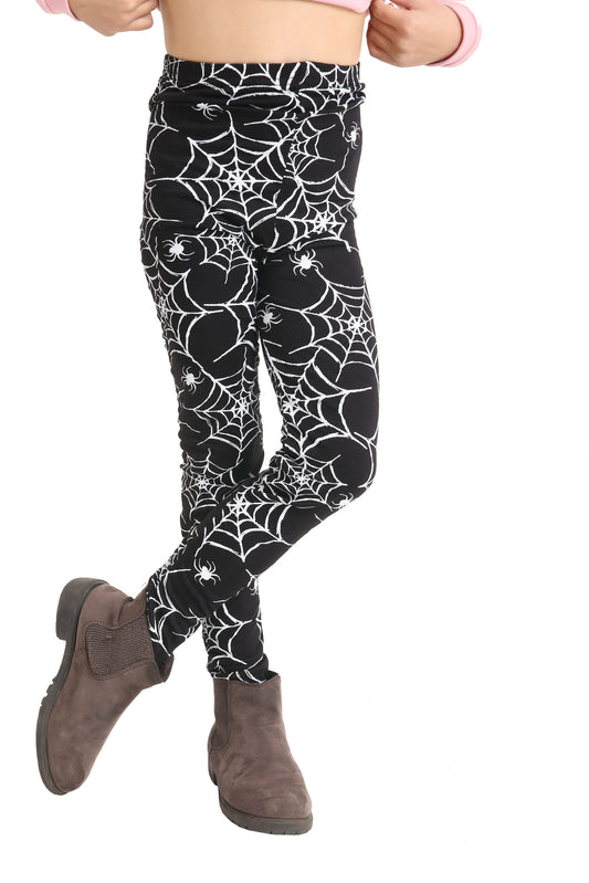Crazy Chick Girls Spider Printed Black Leggings-0