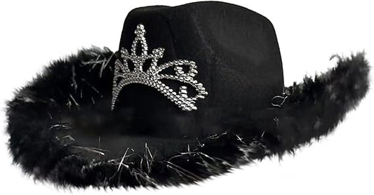 Wickedfun Black Cowboy Hat with Fluff Trim-0